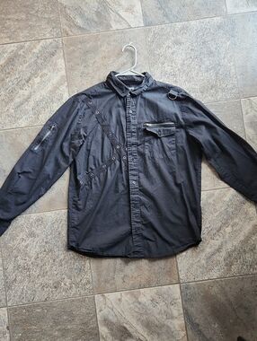 Hot Topic Black Lightweight Utility Shirt Jacket with Hardware Accents